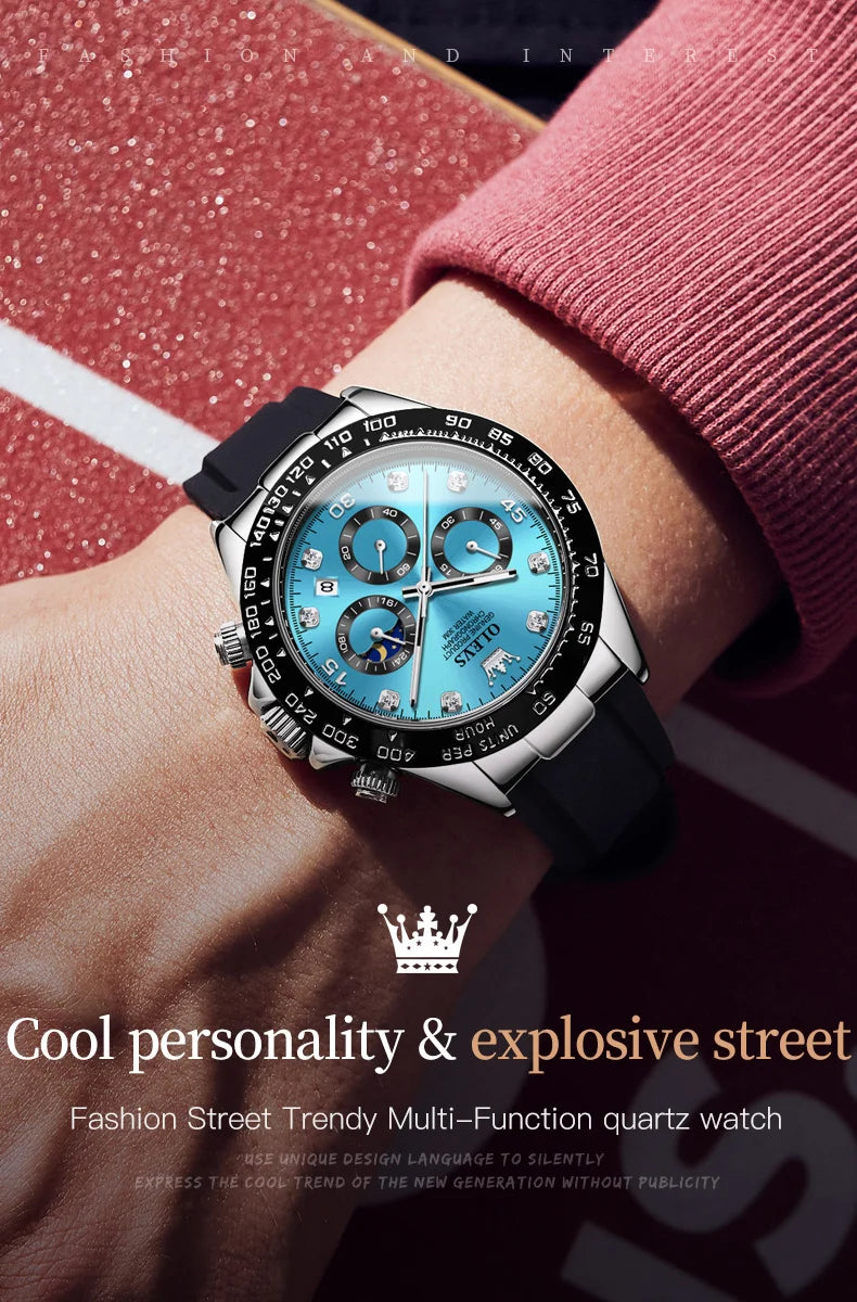 OLEVS Luxury Sports Quartz Watch for Men | Silicone Strap