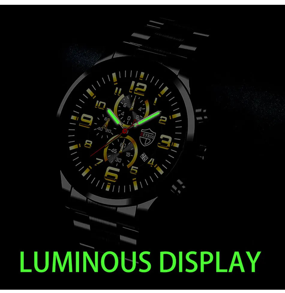 Fashion Mens Sports Watches for Men Luxury Stainless Steel Quartz Wrist Watch Calendar Luminous Clock Man Business Casual Watch