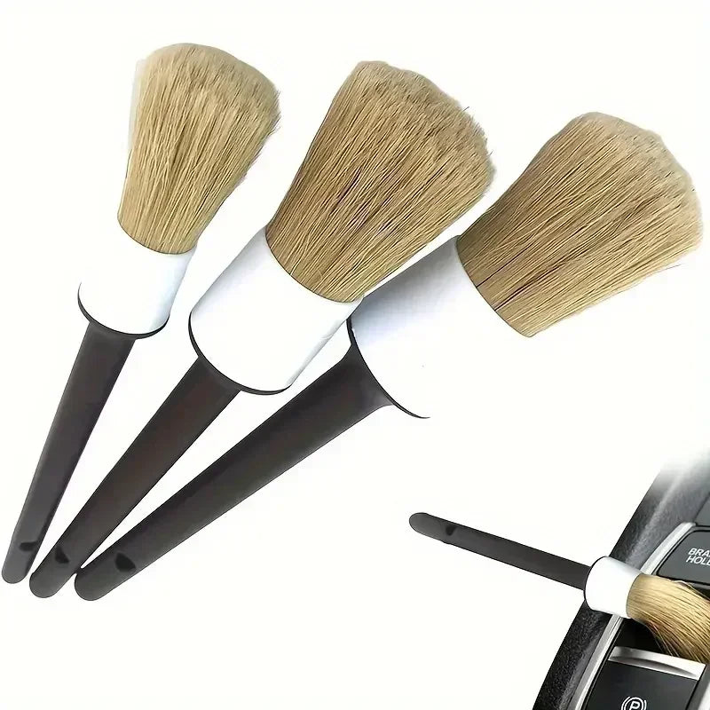 3PCS Boar Hair Detail Brush Set – Car Interior & Exterior Cleaning Brushes