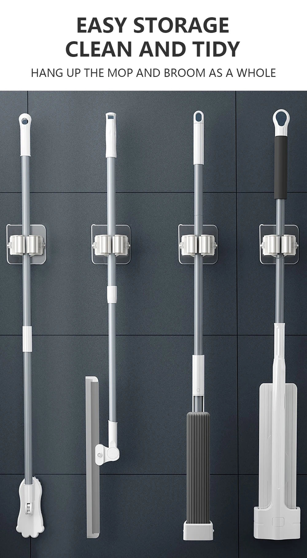 Adhesive Wall Mount Hooks – Mop & Broom Holder Rack