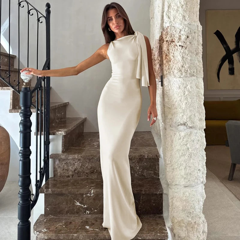 Women's Off-Shoulder Knit Maxi Dress, Empire Waist A-Line