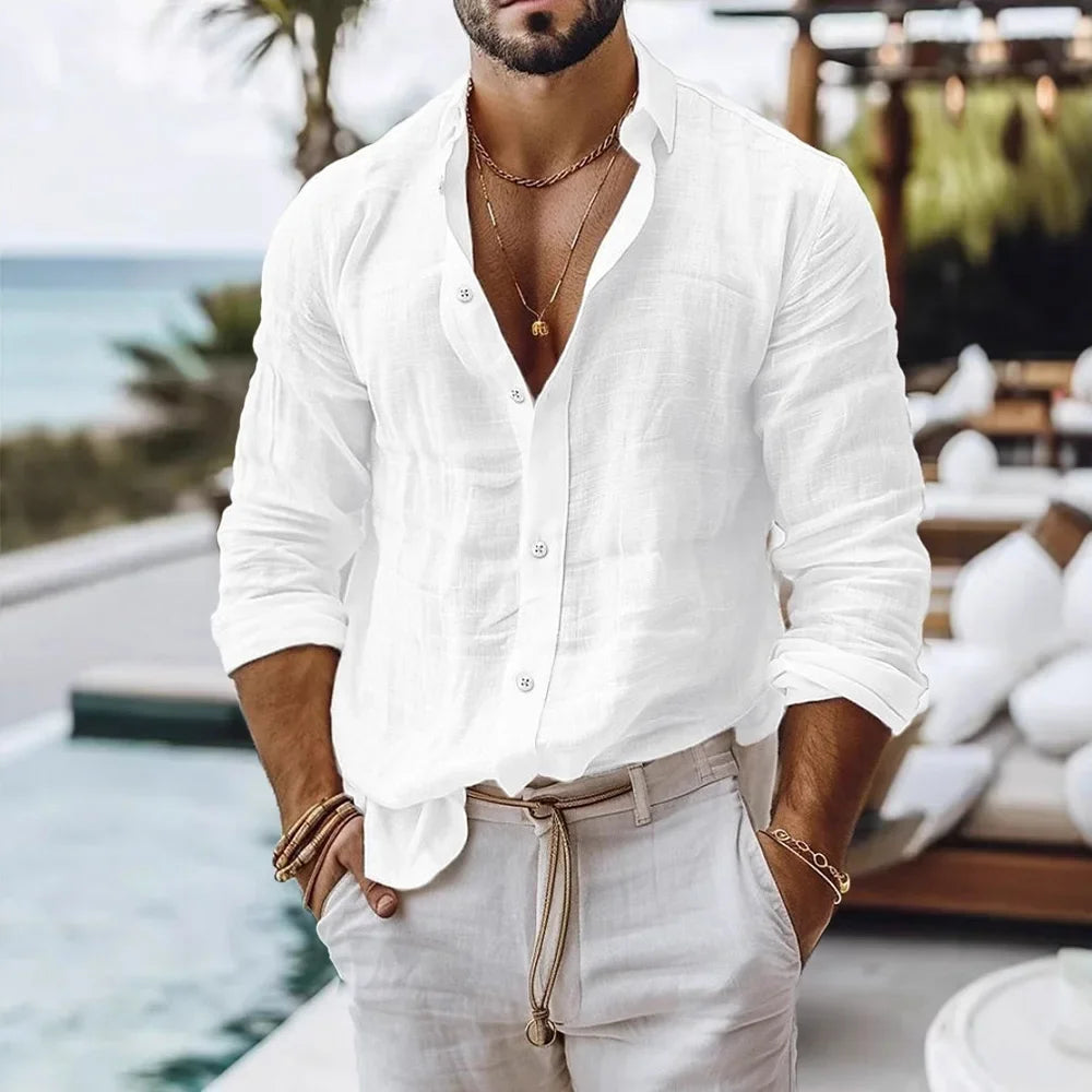 Men's Solid Linen Cotton Shirt | Casual Fit, Breathable Summer Wear