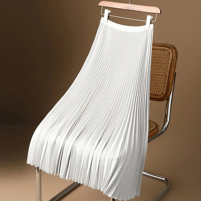 Women's Pleated A-Line Maxi Skirt | Vintage High-Waist, Satin Finish