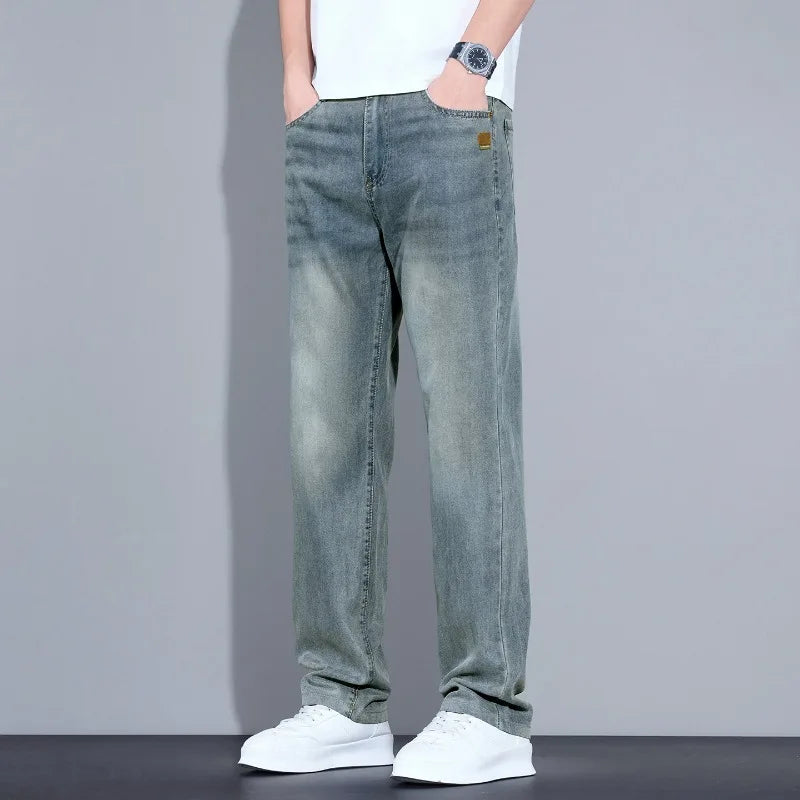Men's Straight Leg Jeans – Lightweight Stretch Denim, Light Wash