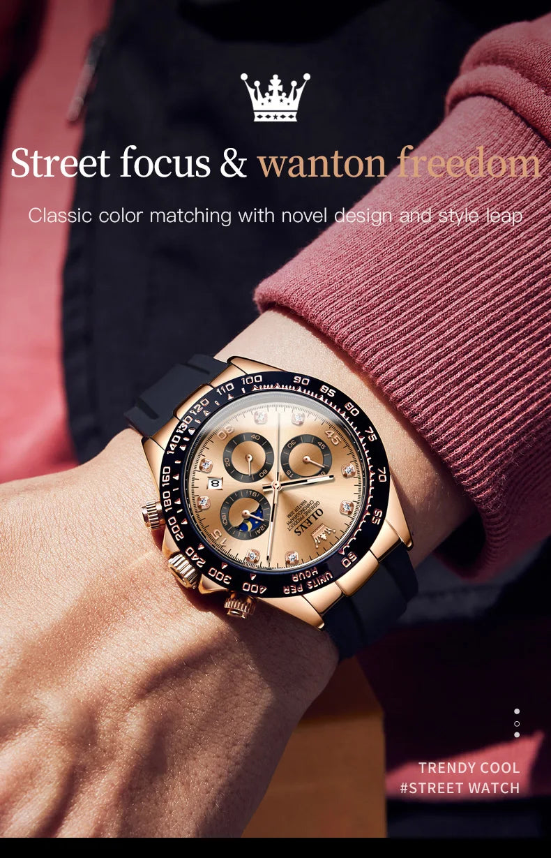 OLEVS Luxury Sports Quartz Watch for Men | Silicone Strap