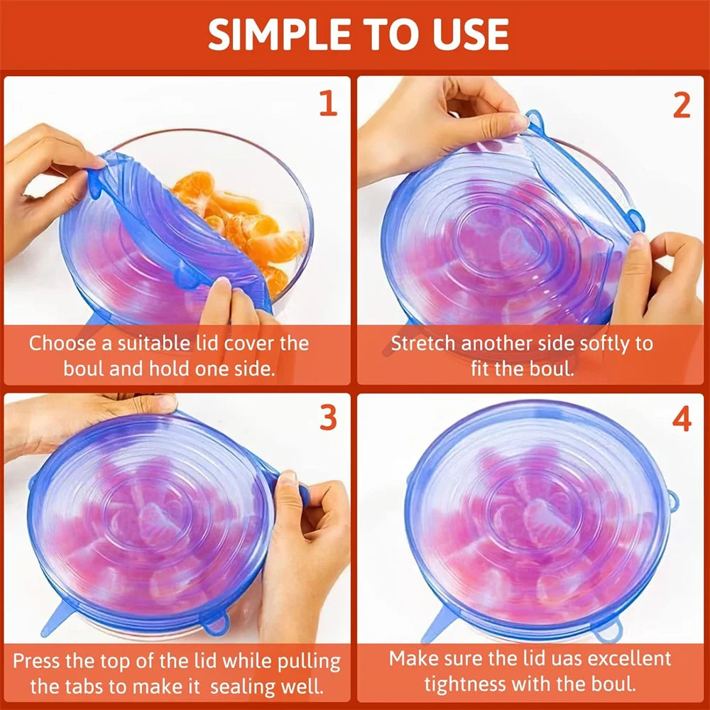 6Pcs Silicone Stretch Lids – Reusable Food Grade Airtight Covers for Bowls, Cups & Containers